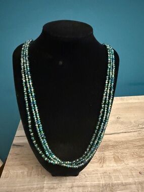 Layered Peacock Beaded Long Necklace Set – 3 Separate 36" Strands